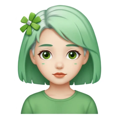 girl with white  green hair clip sticker