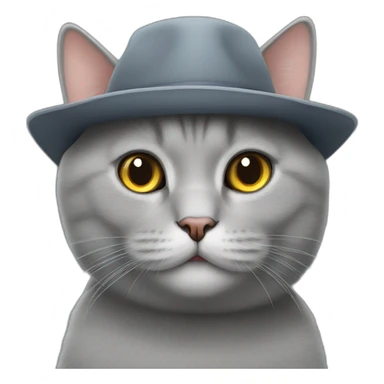 Grey British short cat wearing a hat sticker