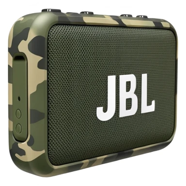 Minimalist JBL Go Clip 4 speaker with simple camouflage pattern, clean lines, iOS emoji style sticker