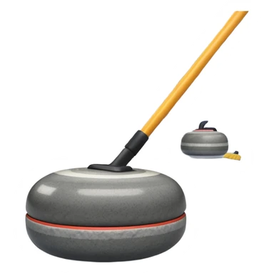 An icon showing a detailed close-up of a curling stone sliding across the ice, with a broom in motion beside it. The background features an indoor stadium with cheering spectators on the stands. Transparent background captures the strategy and focus of curling. sticker