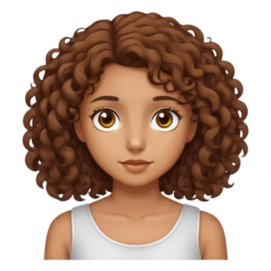 girl with tan skin and shoulder length brown curly hair and brown eyes sticker