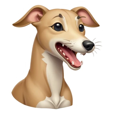 Cinematic Cute Yawning Fawn Greyhound Portrait Emoji, Head tilted slightly with a dramatic, wide-open yawn, showcasing a smooth fawn Fur with a refined finish, floppy ears slightly drooping, round eyes barely open in drowsy contentment, Simplified yet irresistibly adorable features, highly detailed, glowing with a soft, cozy glow, high shine, relaxed yet expressive, stylized with a touch of whimsy, bright and endearing, soft glowing outline, capturing the essence of a sleepy yet affectionate companion, so drowsy it feels like it could stretch out of the screen and curl up for a nap! sticker