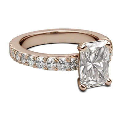Simple Rose Gold radiant cut diamond engagement ring with small diamonds around the band sticker