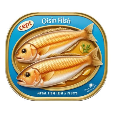 oval metal tin slightly open revealing firm light brown fish fillets packed in oil with soft sheen and visible grain shallow can with rolled edge typical of preserved fish packaging no fork herbs or label just opened tin and fish soft lighting subtle shadows emoji scale sticker