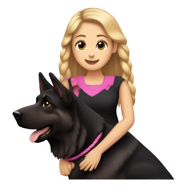 black german shepherd with brown paws only wearing a pink collar with owner who has sandy blonde hair in a single braid sticker