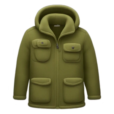 fleece jacket, olive color, with a lock and pockets sticker