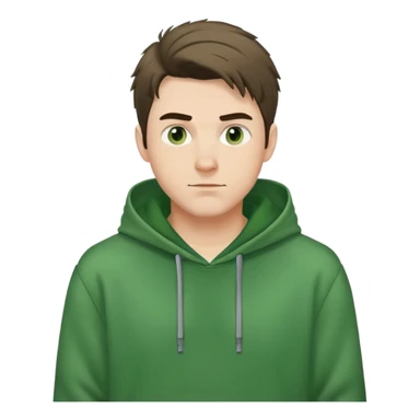 Man with Logan hair and a green hoodie sticker