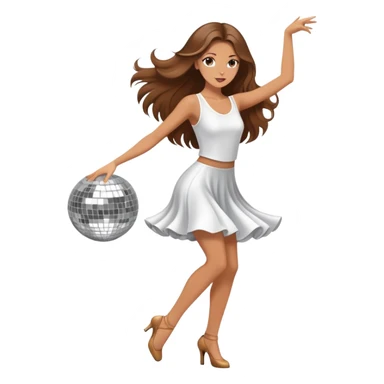 Girl with long brown hair  white girl dancing like nobody’s watching, elegant quirky  discoball in background  sticker
