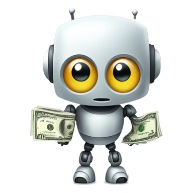 cute robot with big eyes holding money sticker