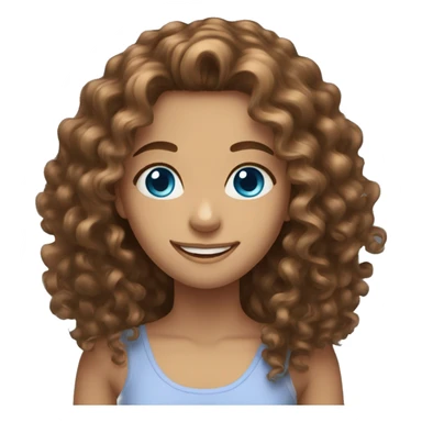 Long Brown Curly hair with blue eyes girl smiling sticker
