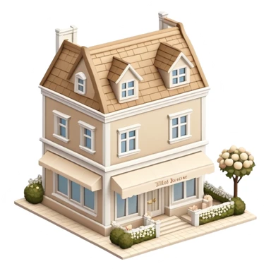 Isometric exterior little beige and white wedding boutique dollhouse style 3D realistic  sticker