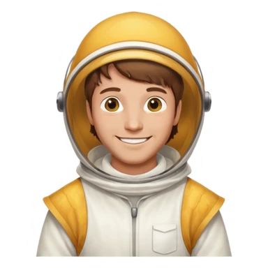 male bee keeper with brown hair, white outfit,  sticker