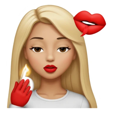 Mujer color de piel moreno claro, posicionada de lado, con cabello rubio largo, lacio y suelto, ojos negros, un ojo cerrado, mandando un beso de lado sticker