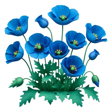 Still life realistic 3D rendering, beautiful and bright blue poppies sticker