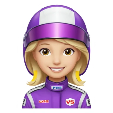girl blonde, Race Driver purple cloth, white helmet sticker