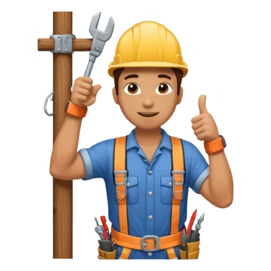 Un electricista subido en el poste de luz con todos sus implementos de seguridad haciendo like sticker