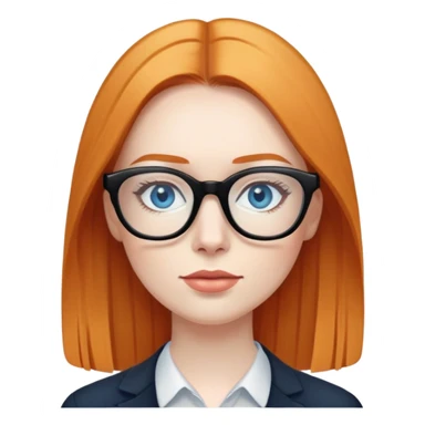 woman with pale skin, ginger straight hair, black glasses, blue eyes sticker