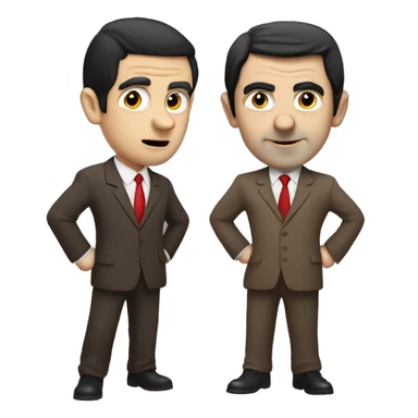 white man black hair in brown suit with red tie, dresses similar to mr bean sticker
