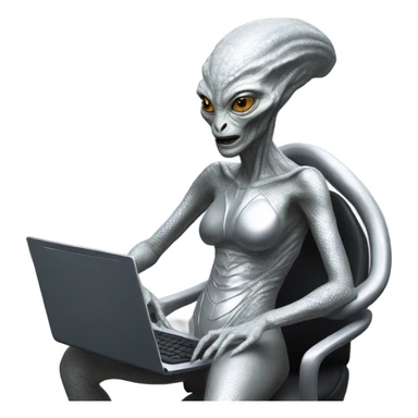 Alien reptilian womanvin silver, full figure, working at computer  sticker