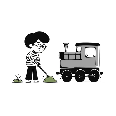 Harry Potter mowing the lawn on the Hogwarts Express train sticker