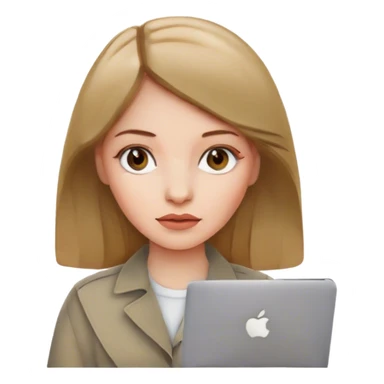 Pale skin girl with dark blonde hair with Mac  sticker