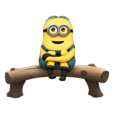 minion cute sitting on a bench and hugging a log sticker