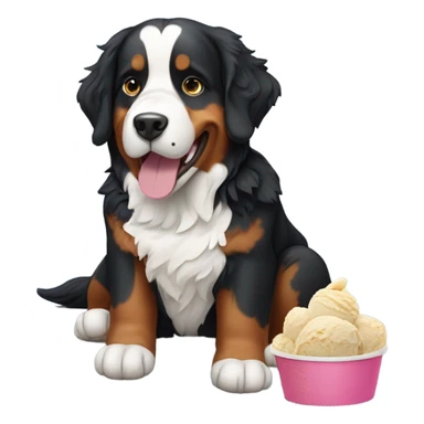 Bernese Mountain Dog eating ice cream sticker