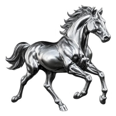 silver metal chrome spirit horse running, highly reflective sticker