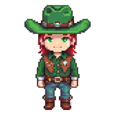 Cowboy with a green hat without a star, western clothes sticker