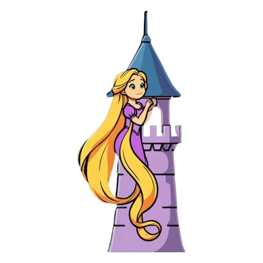 Rapunzel letting down her hair from a tower sticker