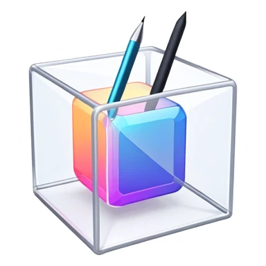 Create an emoji for 3D visualization and modeling. Show a 3D wireframe model or shape (e.g., a cube or sphere) with a design tool like a stylus or 3D rendering software interface. Use modern, professional colors. Do not include any emojis or smiley faces. Make the background transparent. sticker