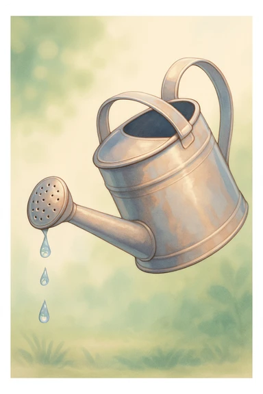 a watering can tipped with water dripping out, visually appealing style sticker