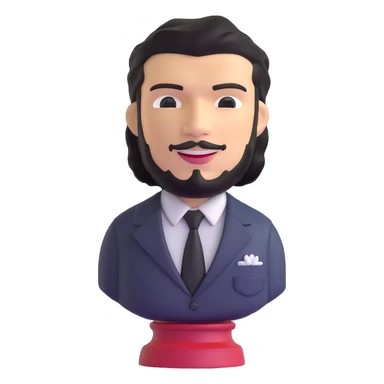 statuette of Che Guevara in a suit and tie, big head, confident smile sticker