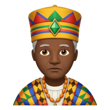 Create an emoji of an Old serious African king wearing kente cloth, white shirt and kufi hat sticker