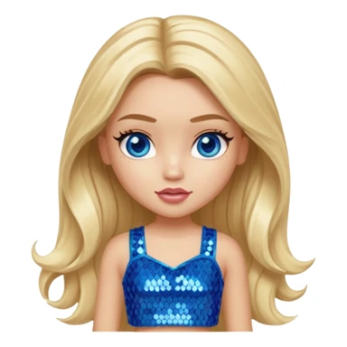 Cloe from Bratz with long light blonde hair, light skin, blue eyes, blue sequin crop top sticker