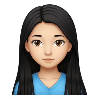 a tan chinese-american 15 year old girl with middle part long straight black hair down to her chest dark brown eyes. .eyelashes  sticker