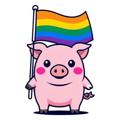 Cerdo llevando bandera gay sticker