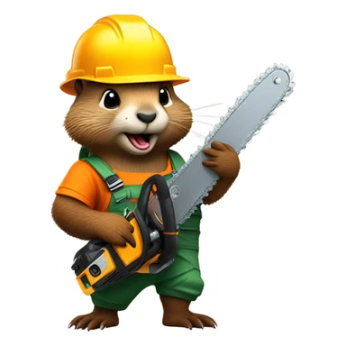 Woodchuck in climbing gear and hard hat holding a chainsaw  sticker