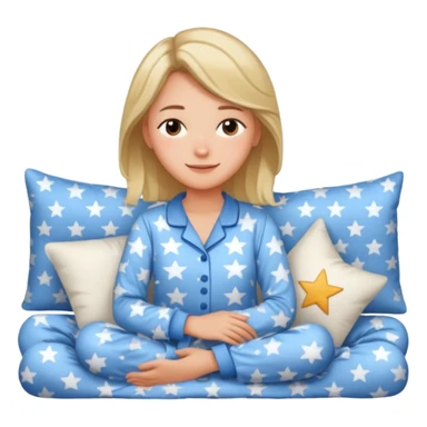  "type": "human",
      "look": "woman in star-print pyjamas, soft blue set, sleepy smile", sticker
