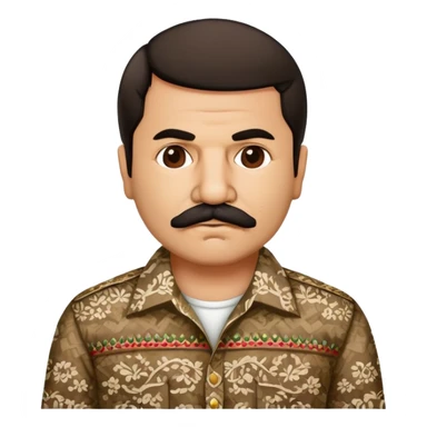 Mexican drug lord El Chapo with mustache and patterned shirt sticker