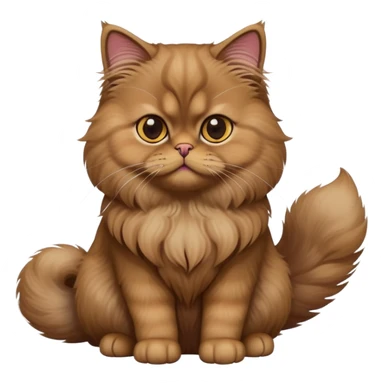 cinematic-[brown persian cat]-realistic-full-body-sitting-emoji,-tail-curled-playfully-around-its-paws,-head-tilted-dramatically,-fluffy-[brown]-fur,-simplified-yet-realistic-focused-features,-highly-detailed,-glowing-with-an-almost-sarcastic-glow sticker