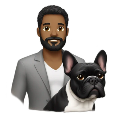 black french bulldog with a man who has a big black beard sticker