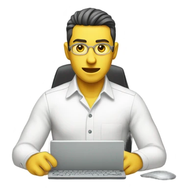 yellow skin man using white keyboard on desk wearing white button down shirt front view sticker