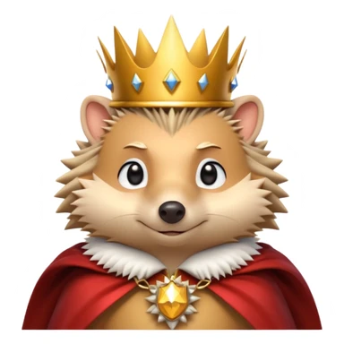 king hedgehog portrait, head and shoulders only, wearing a small golden crown, royal cape collar, proud confident expression, cute spiky fur details, fantasy royal vibe, 3D cartoon, mobile game icon style, clean background, no text, no watermark
 sticker