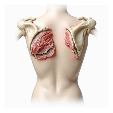 realistic winged scapula pathology, isolated on white background, graphic overlay showing difference between normal and winged scapula sticker