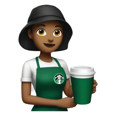 starbucks barista girl with green apron & black cap holding a hot cup of coffee sticker
