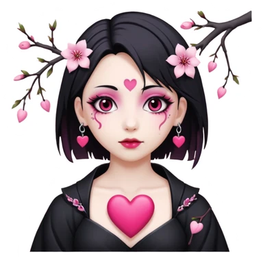 goth sakura heart, heart pierced by sakura branch, white and pink sticker