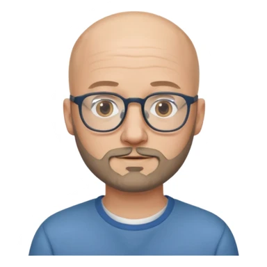 white bald man with glasses in casual clothes, with short beard sticker