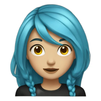 girl with long blue hair and yellow eyes and black shirt sticker