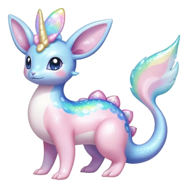 Shiny Exotic Colorful Ethereal Sparkly Sylveon-Lapras-Amaura-Aurorus-Fakémon-hybrid-creature (full body)  sticker